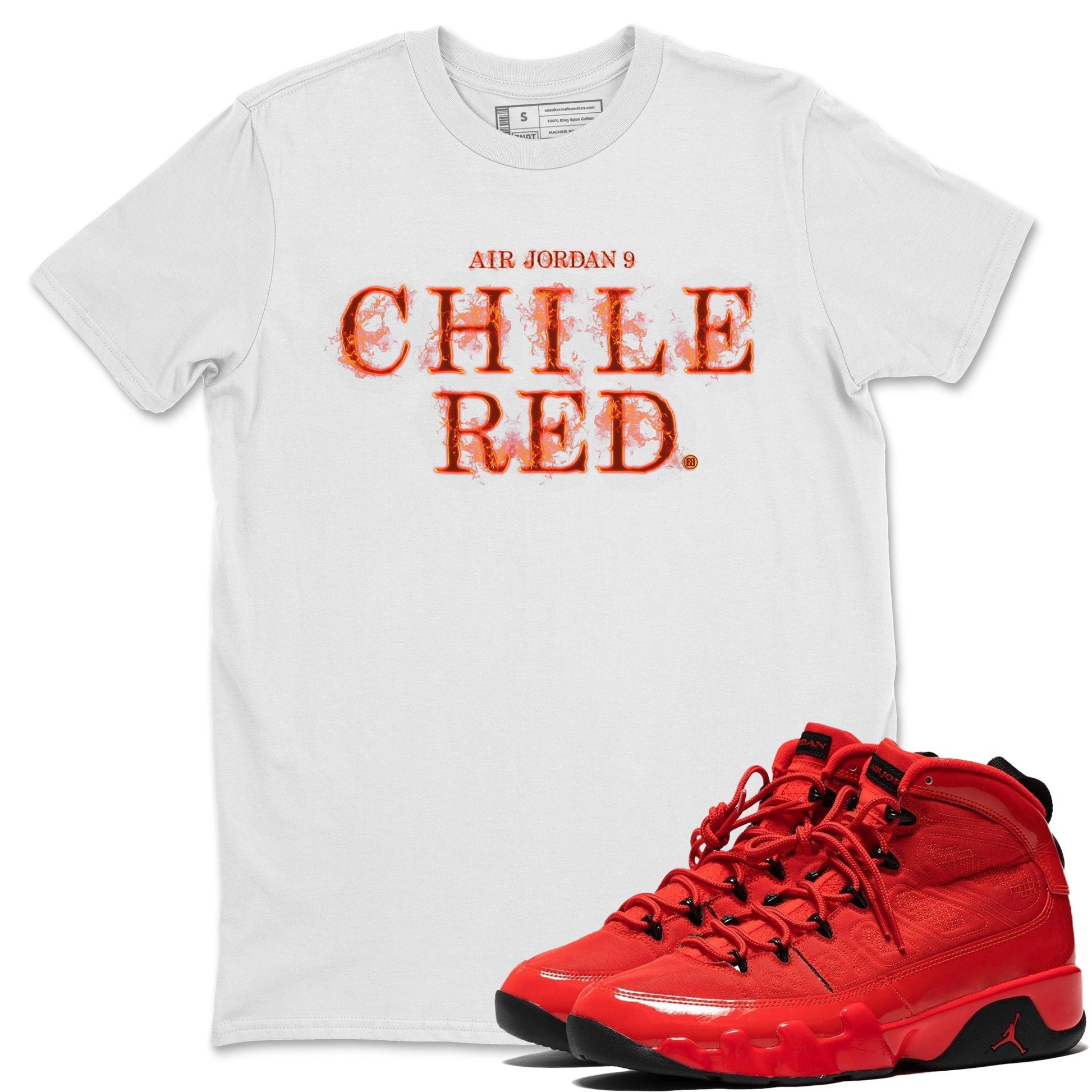 Jordan 9 Chile Red Sneaker Match Tees Fire Letters Sneaker Tees Jordan 9 Chile Red Sneaker Release Tees Unisex Shirts