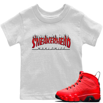 Jordan 9 Chile Red Sneaker Match Tees Fire Sneakerhead Sneaker Tees Jordan 9 Chile Red Sneaker Release Tees Kids Shirts
