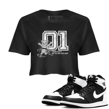 1s Black White shirt to match jordans First Place Winner sneaker tees Air Jordan 1 Black White SNRT Sneaker Release Tees Black 1 crop length shirt
