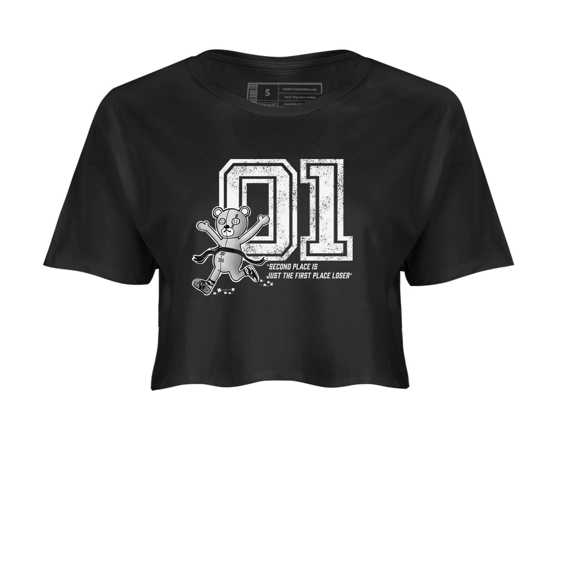 1s Black White shirt to match jordans First Place Winner sneaker tees Air Jordan 1 Black White SNRT Sneaker Release Tees Black 2 crop length shirt