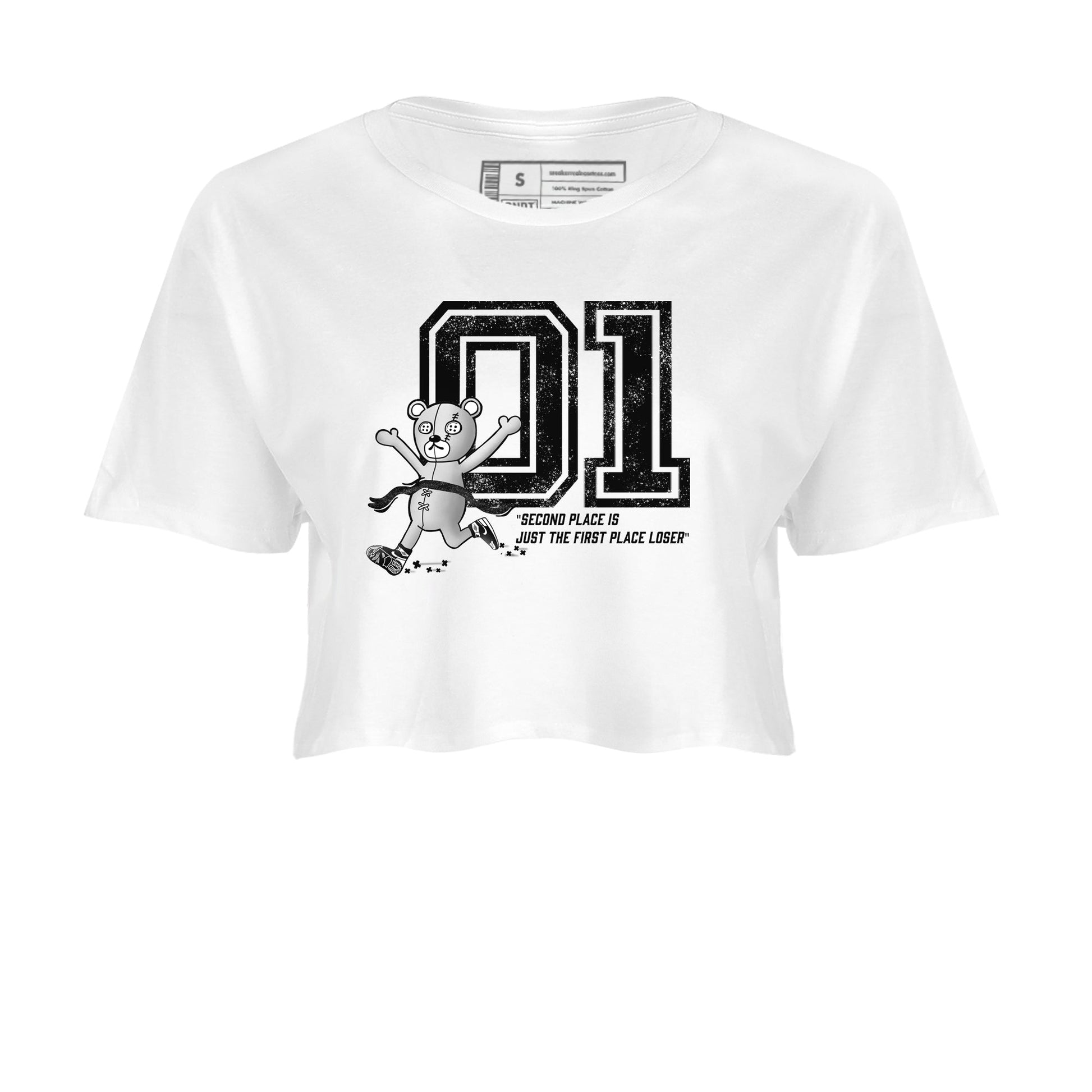 1s Black White shirt to match jordans First Place Winner sneaker tees Air Jordan 1 Black White SNRT Sneaker Release Tees White 2 crop length shirt