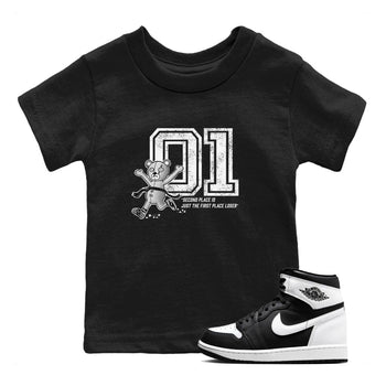 1s Black White shirt to match jordans First Place Winner sneaker tees Air Jordan 1 Retro Black White SNRT sneaker release tees baby toddler Black 1 cotton Shirt