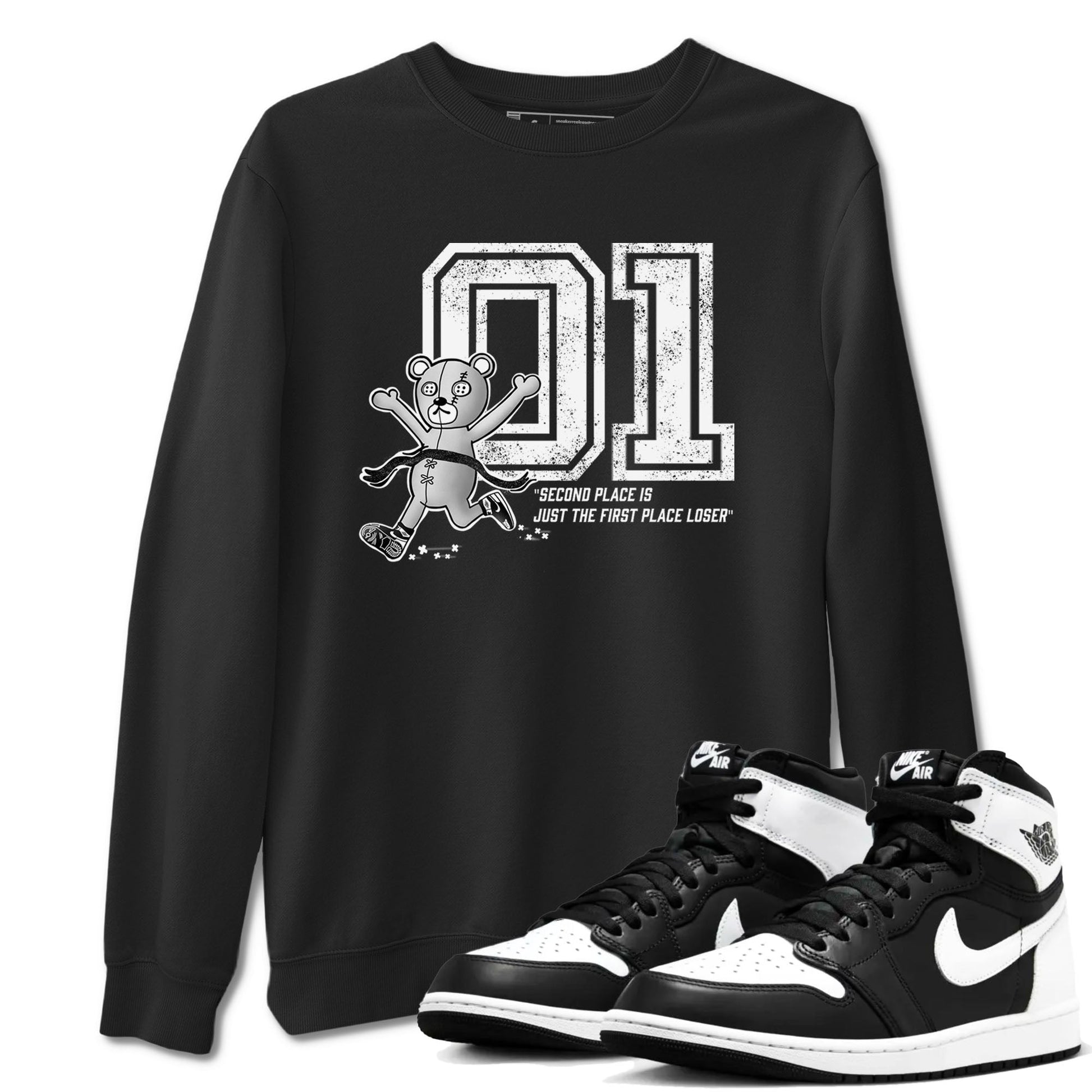 1s Black White shirt to match jordans First Place Winner sneaker tees Air Jordan 1 Black White SNRT Sneaker Release Tees unisex cotton Black 1 crew neck shirt