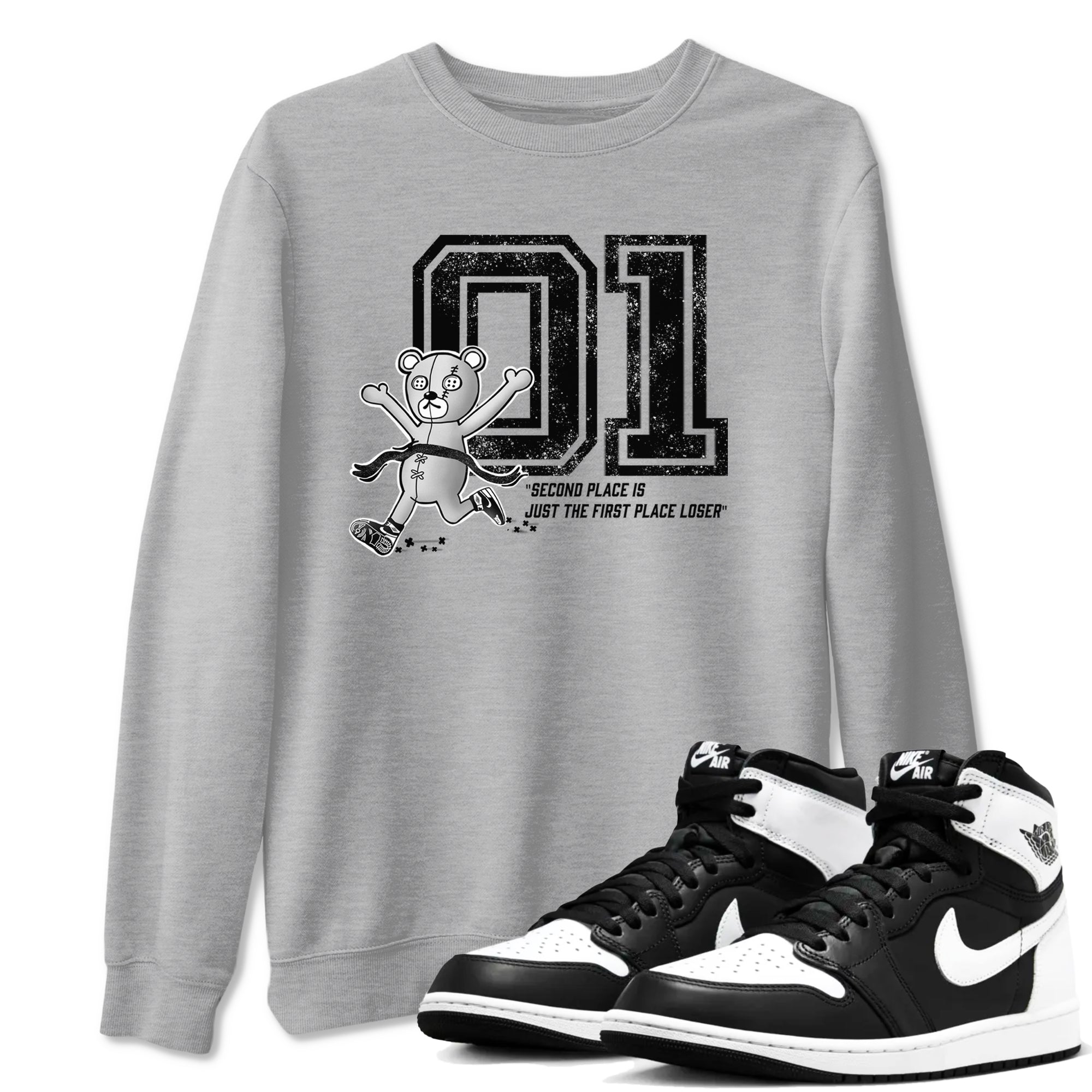 1s Black White shirt to match jordans First Place Winner sneaker tees Air Jordan 1 Black White SNRT Sneaker Release Tees unisex cotton Heather Grey 1 crew neck shirt