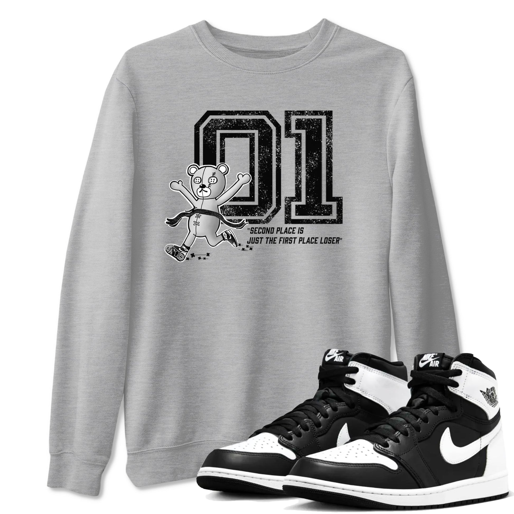 1s Black White shirt to match jordans First Place Winner sneaker tees Air Jordan 1 Black White SNRT Sneaker Release Tees unisex cotton Heather Grey 1 crew neck shirt