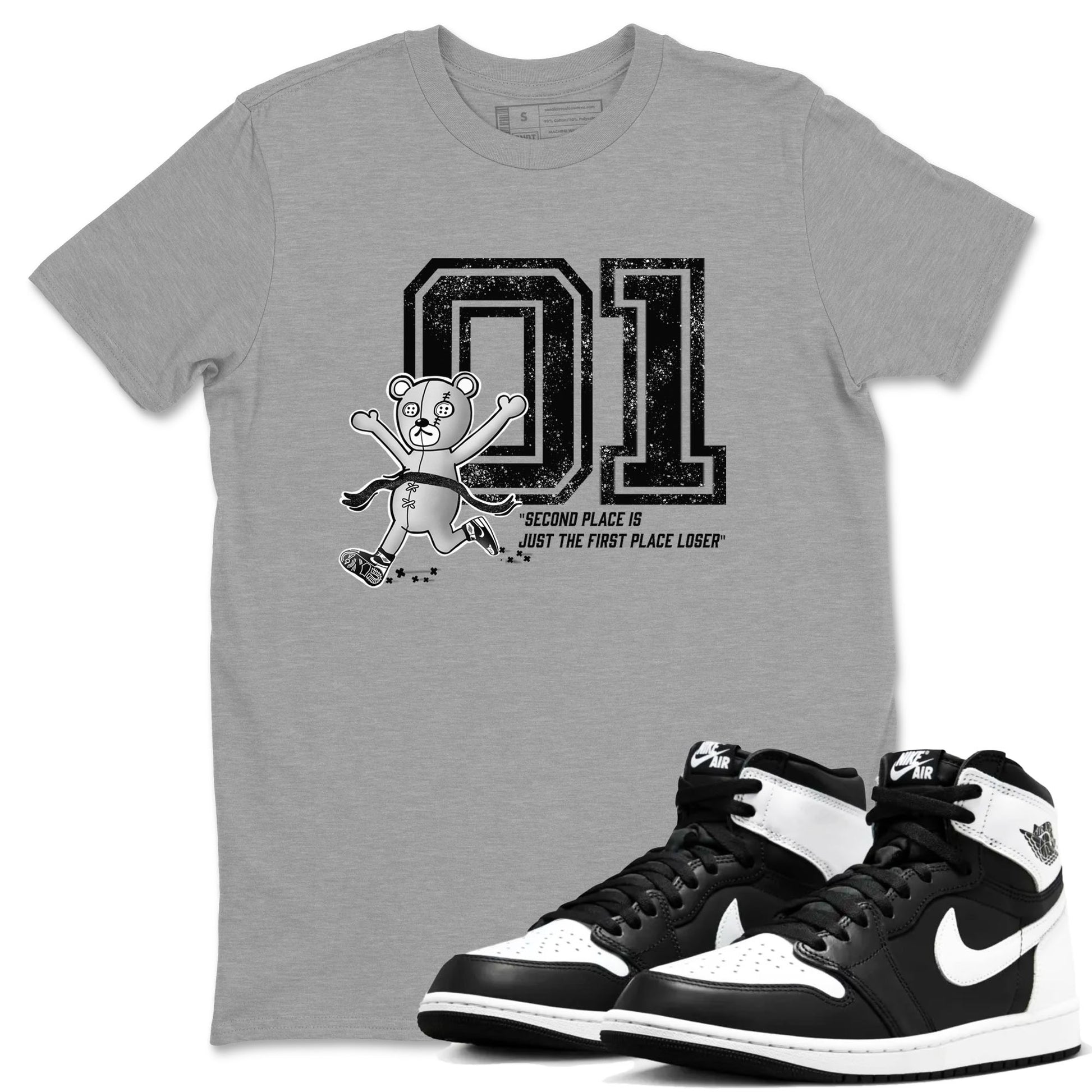 1s Black White shirt to match jordans First Place Winner sneaker tees Air Jordan 1 Black White SNRT Sneaker Release Tees unisex cotton Heather Grey 1 crew neck shirt