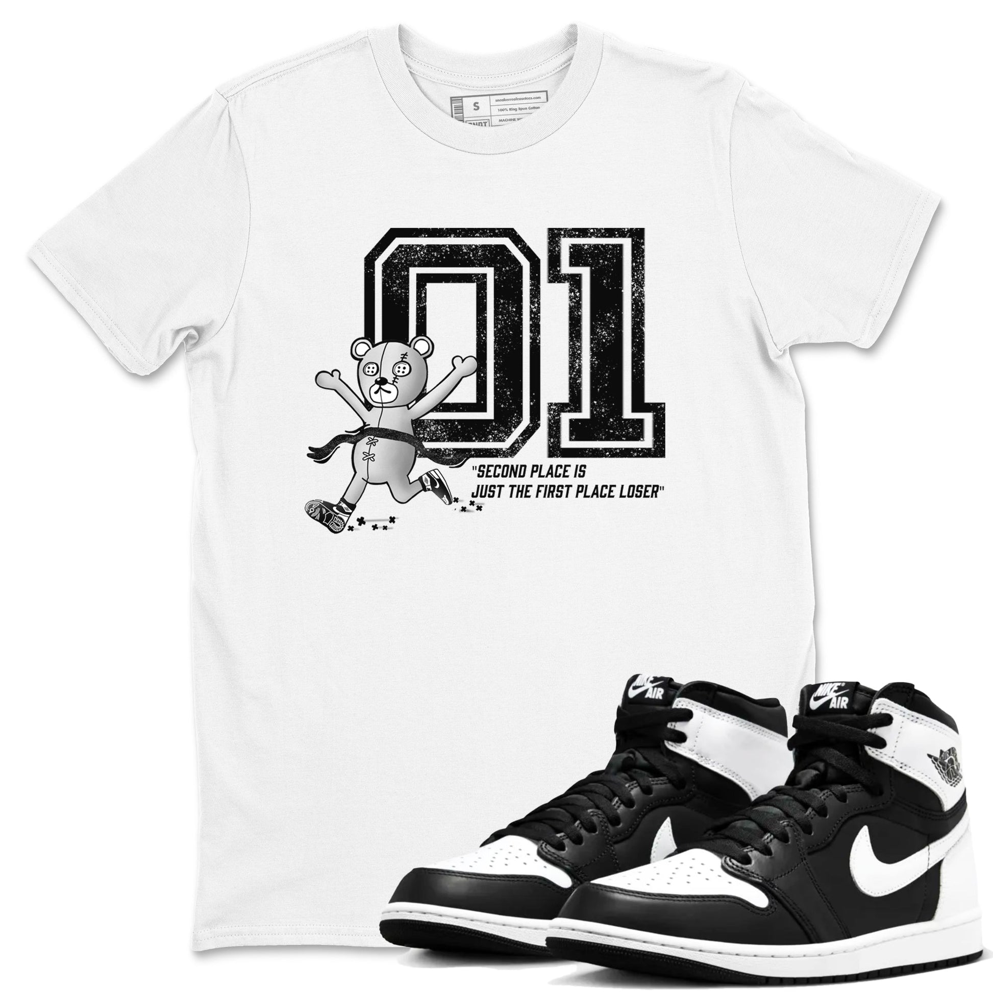 1s Black White shirt to match jordans First Place Winner sneaker tees Air Jordan 1 Black White SNRT Sneaker Release Tees unisex cotton White 1 crew neck shirt