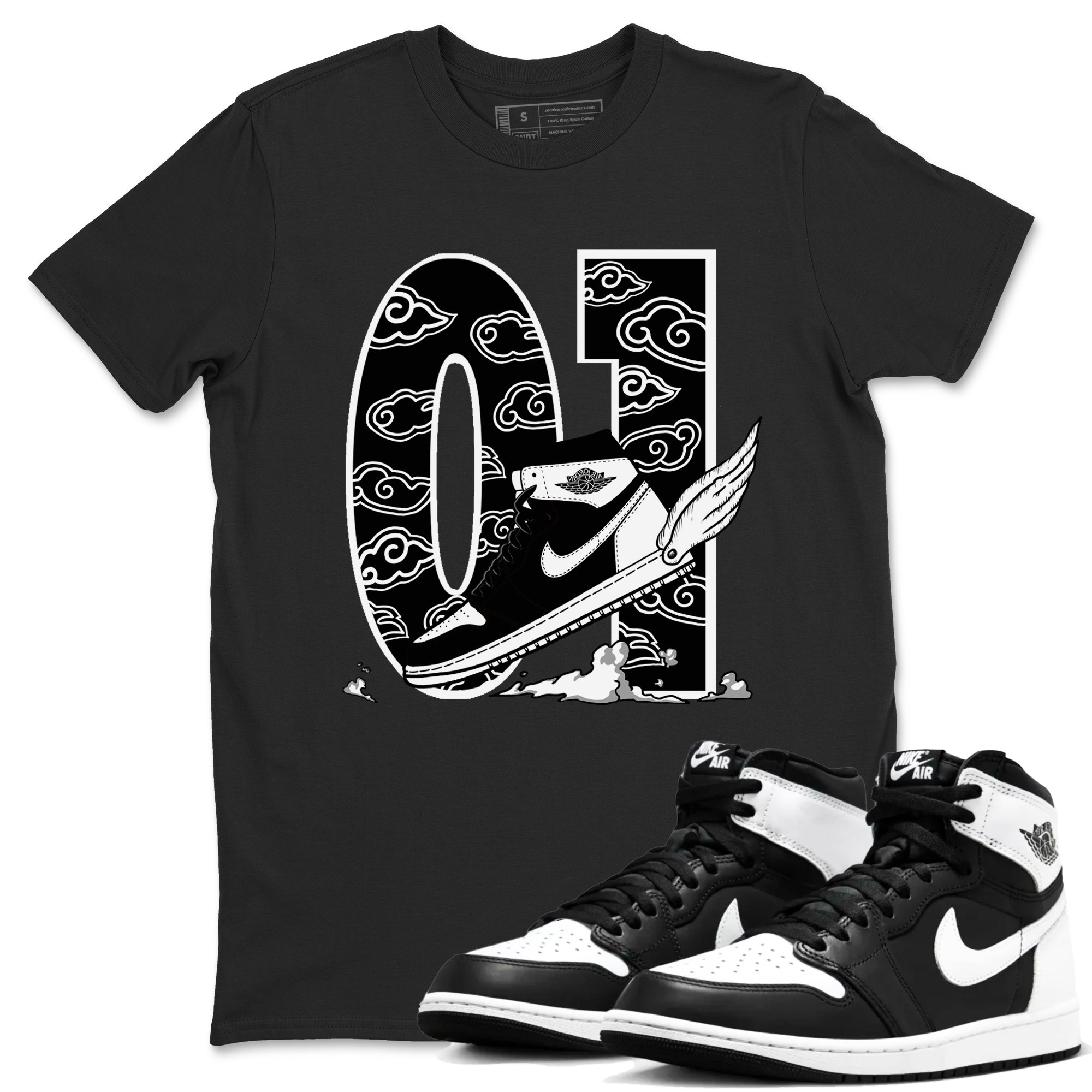 1s Black White shirt to match jordans Fly To The Clouds sneaker tees Air Jordan 1 Retro Black White SNRT sneaker Release Tees unisex cotton Black 1 crew neck shirt