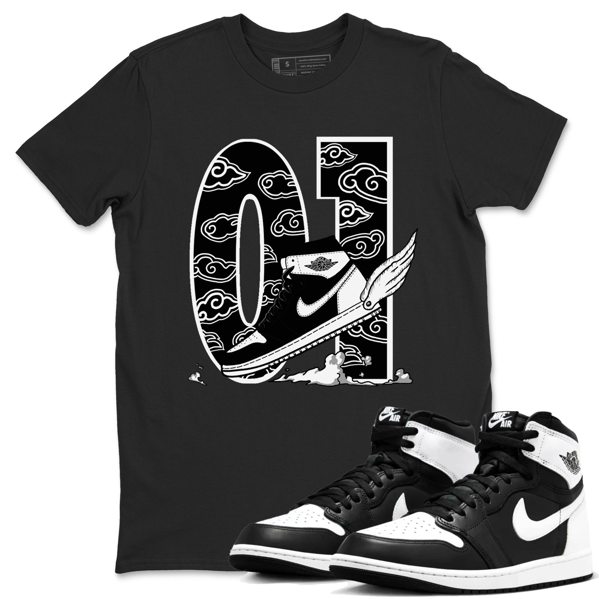 1s Black White shirt to match jordans Fly To The Clouds sneaker tees Air Jordan 1 Retro Black White SNRT sneaker Release Tees unisex cotton Black 1 crew neck shirt