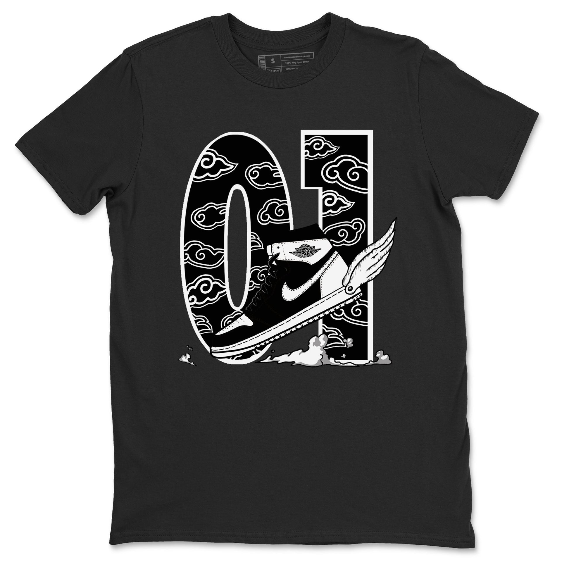 1s Black White shirt to match jordans Fly To The Clouds sneaker tees Air Jordan 1 Retro Black White SNRT sneaker Release Tees unisex cotton Black 2 crew neck shirt