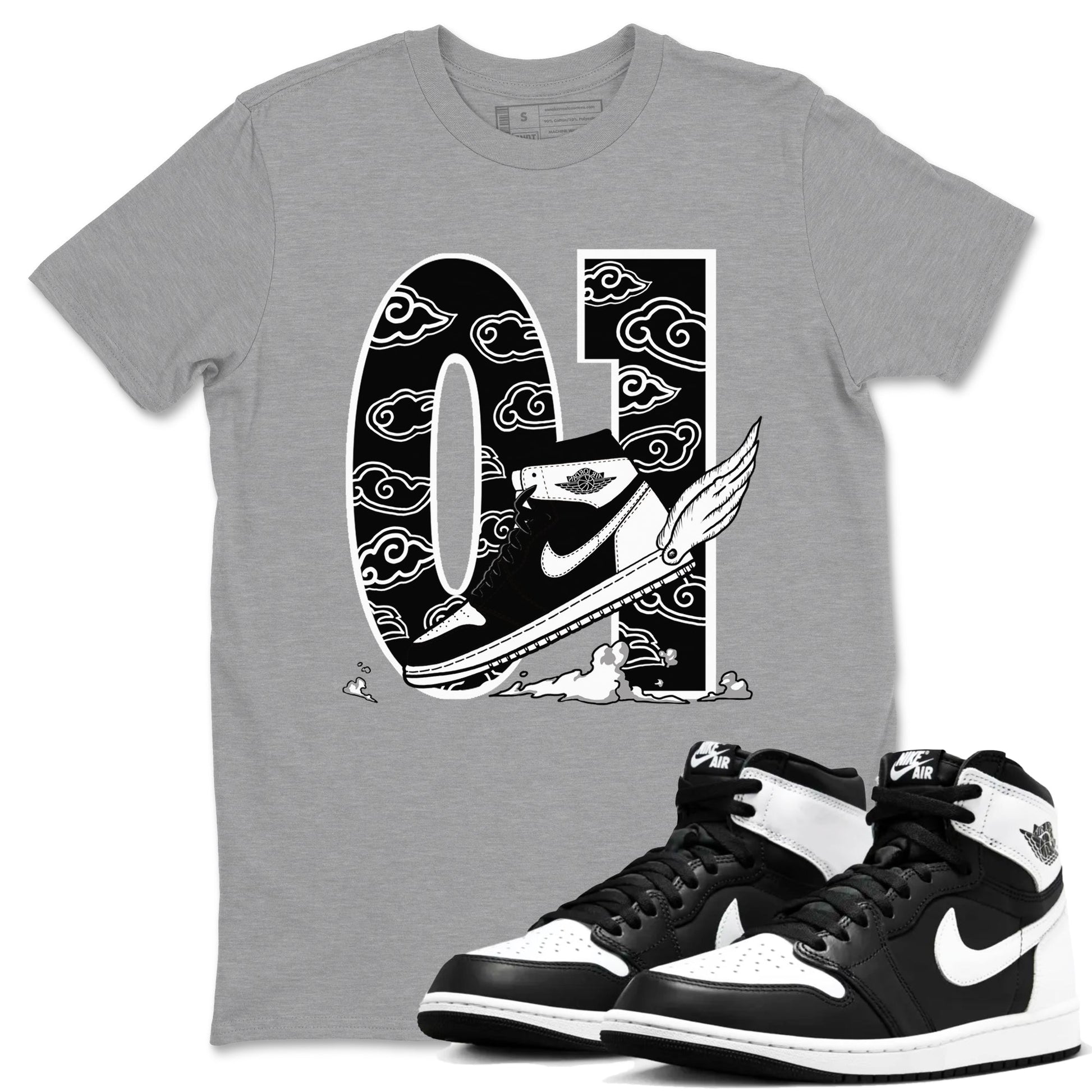 1s Black White shirt to match jordans Fly To The Clouds sneaker tees Air Jordan 1 Retro Black White SNRT sneaker Release Tees unisex cotton Heather Grey 1 crew neck shirt