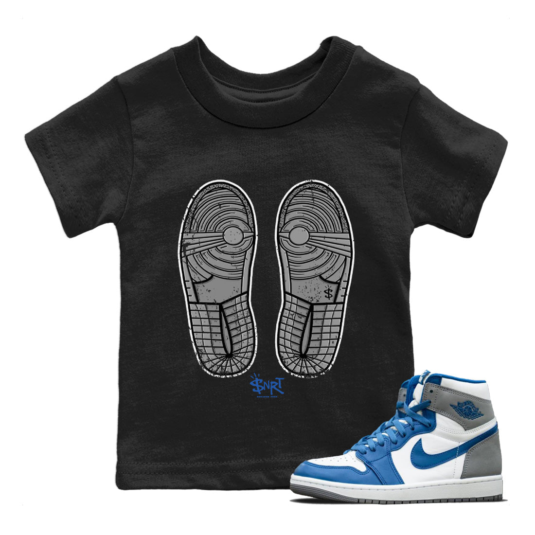 Jordan 1 True Blue Sneaker Match Tees Footprint Sneaker Tees Jordan 1 True Blue Sneaker Release Tees Kids Shirts