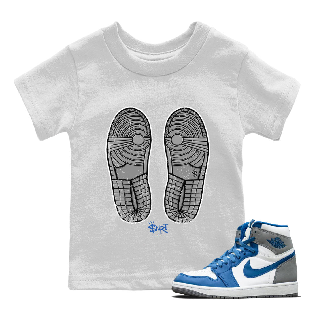 Jordan 1 True Blue Sneaker Match Tees Footprint Sneaker Tees Jordan 1 True Blue Sneaker Release Tees Kids Shirts