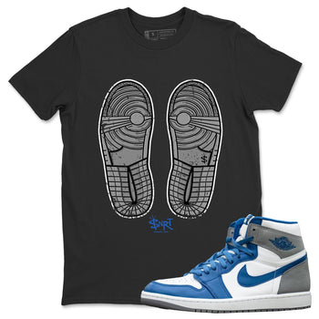 Jordan 1 True Blue Sneaker Match Tees Footprint Sneaker Tees Jordan 1 True Blue Sneaker Release Tees Unisex Shirts