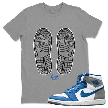 Jordan 1 True Blue Sneaker Match Tees Footprint Sneaker Tees Jordan 1 True Blue Sneaker Release Tees Unisex Shirts