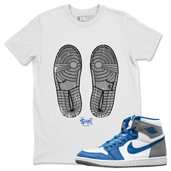 Jordan 1 True Blue Sneaker Match Tees Footprint Sneaker Tees Jordan 1 True Blue Sneaker Release Tees Unisex Shirts