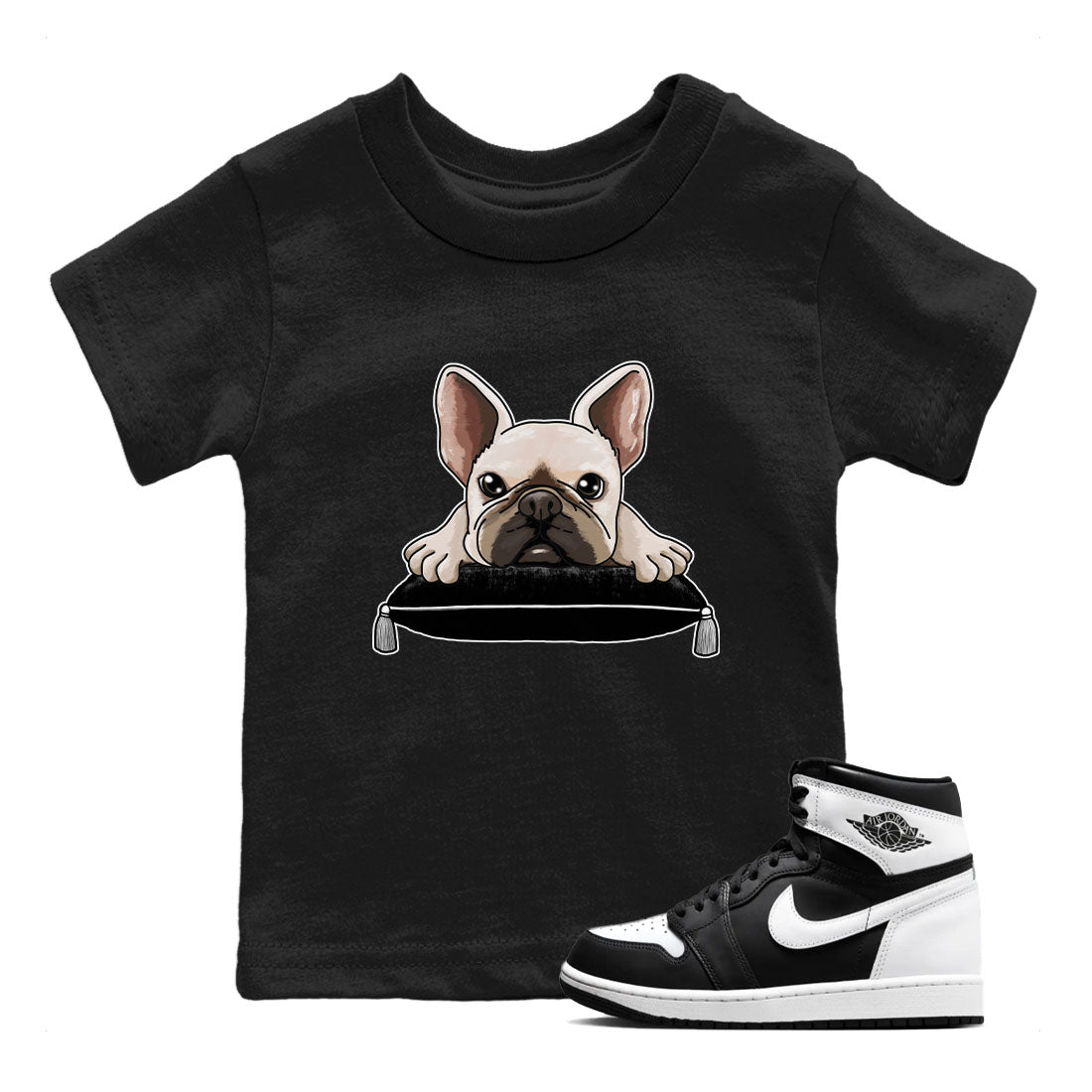 1s Black White shirt to match jordans French Bulldog sneaker tees Air Jordan 1 Black White SNRT sneaker release tees baby toddler Black 1 cotton Shirt