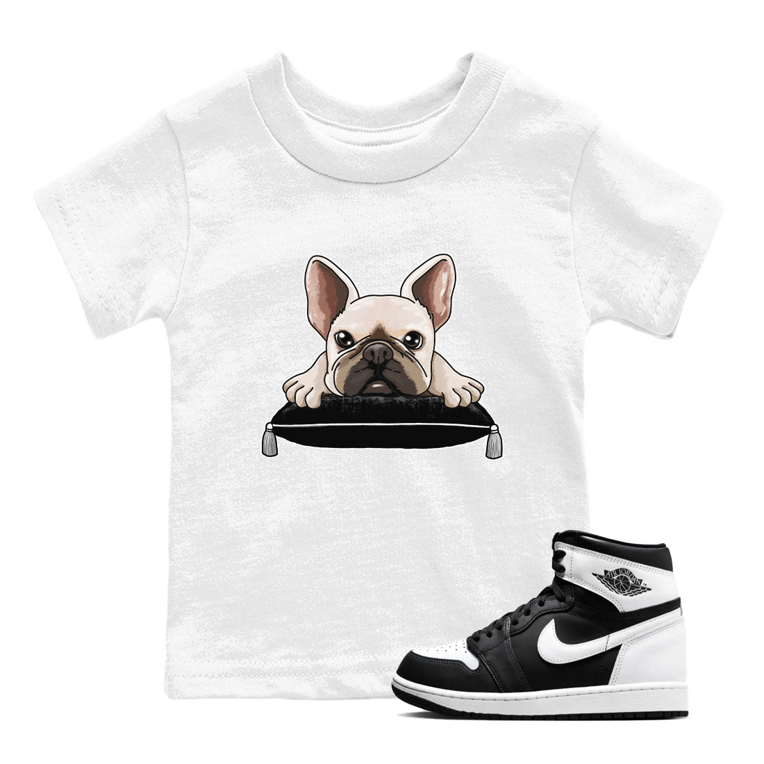 1s Black White shirt to match jordans French Bulldog sneaker tees Air Jordan 1 Black White SNRT sneaker release tees baby toddler White 1 cotton Shirt
