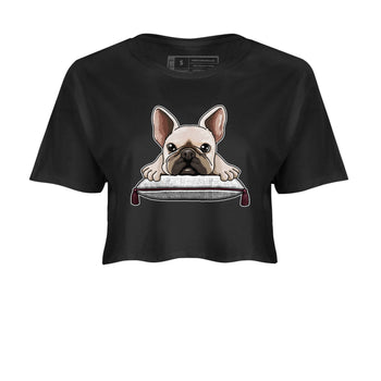 AJ1 Metalic Burgundy shirt to match jordans French Bulldog sneaker tees Air Jordan 1 Metalic Burgundy SNRT Sneaker Release Tees Black 2 crop length shirt