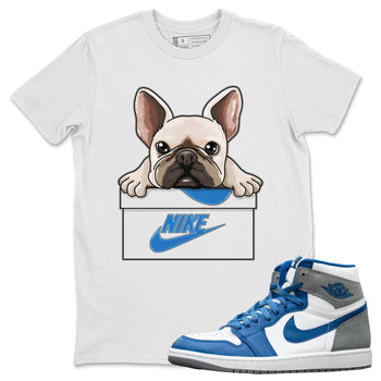 Jordan 1 True Blue Sneaker Match Tees French Bulldog Sneaker Tees Jordan 1 True Blue Sneaker Release Tees Unisex Shirts