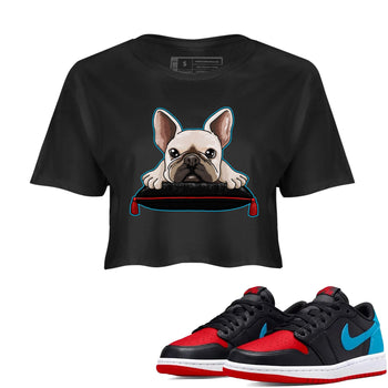 Air Jordan 1 Low UNC to Chicago shirt to match jordans French Bulldog sneaker tees Air Jordan 1 UNC to Chicago SNRT Sneaker Release Tees Black 1 Crop T-Shirt