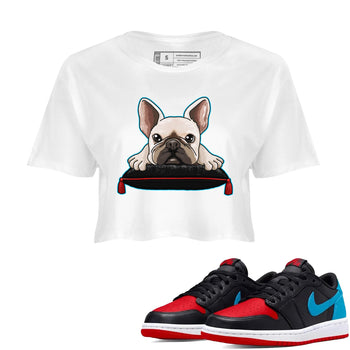 Air Jordan 1 Low UNC to Chicago shirt to match jordans French Bulldog sneaker tees Air Jordan 1 UNC to Chicago SNRT Sneaker Release Tees White 1 Crop T-Shirt