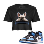 Air Jordan 1 Retro High OG University Blue shirt to match jordans French Bulldog sneaker tees Air Jordan 1 UNC Toe SNRT Sneaker Release Tees Black 1 Crop T-Shirt