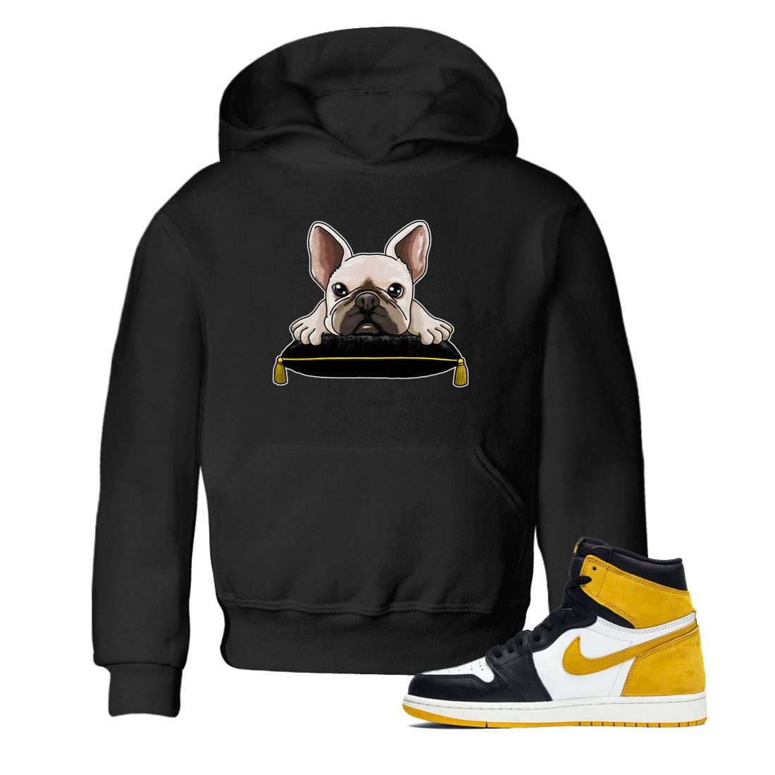 1s Yellow Ochre shirt to match jordans French Bulldog sneaker tees Air Jordan 1 High OG Yellow Ochre SNRT sneaker release tees baby toddler Black 1 cotton Shirt