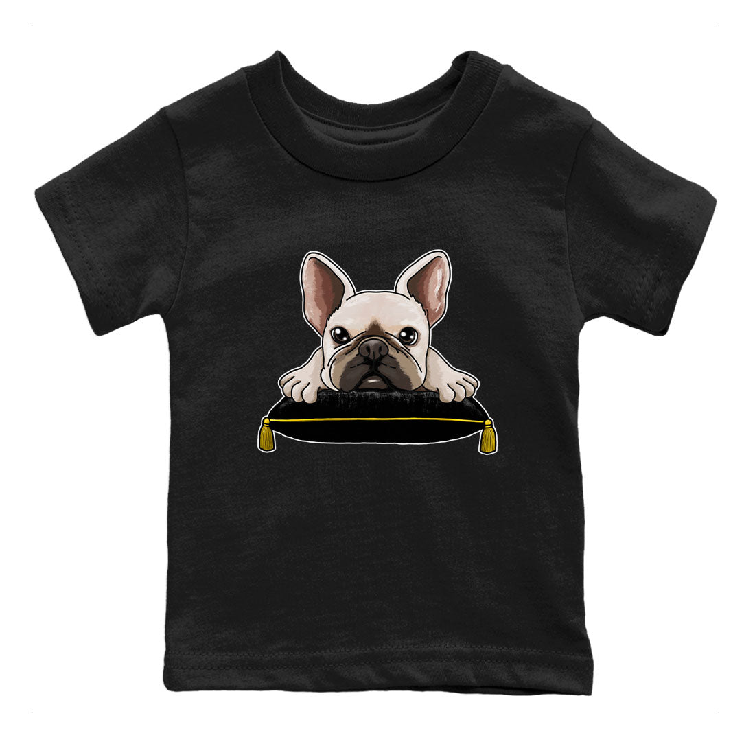 1s Yellow Ochre shirt to match jordans French Bulldog sneaker tees Air Jordan 1 High OG Yellow Ochre SNRT sneaker release tees baby toddler Black 2 cotton Shirt