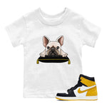 1s Yellow Ochre shirt to match jordans French Bulldog sneaker tees Air Jordan 1 High OG Yellow Ochre SNRT sneaker release tees baby toddler White 1 cotton Shirt