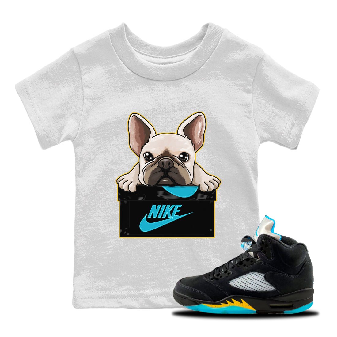 Jordan 5 Aqua Sneaker Match Tees French Bulldog Sneaker Tees Jordan 5 Aqua Sneaker Release Tees Kids Shirts