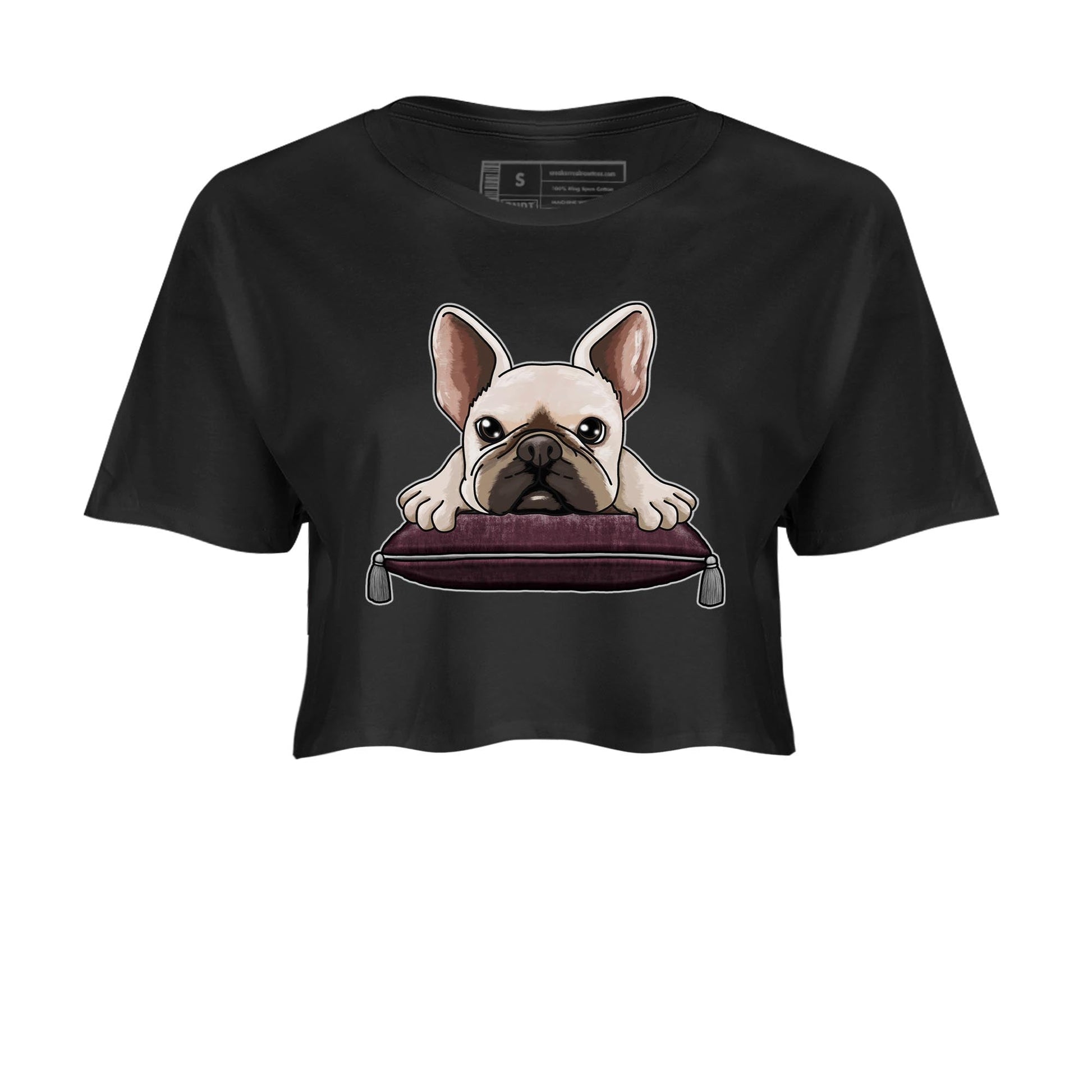 Jordan 5 Burgundy shirt to match jordans French Bulldog sneaker tees Crew Neck AJ5 Burgundy SNRT Sneaker Release Tees Black 2 Crop T-Shirt