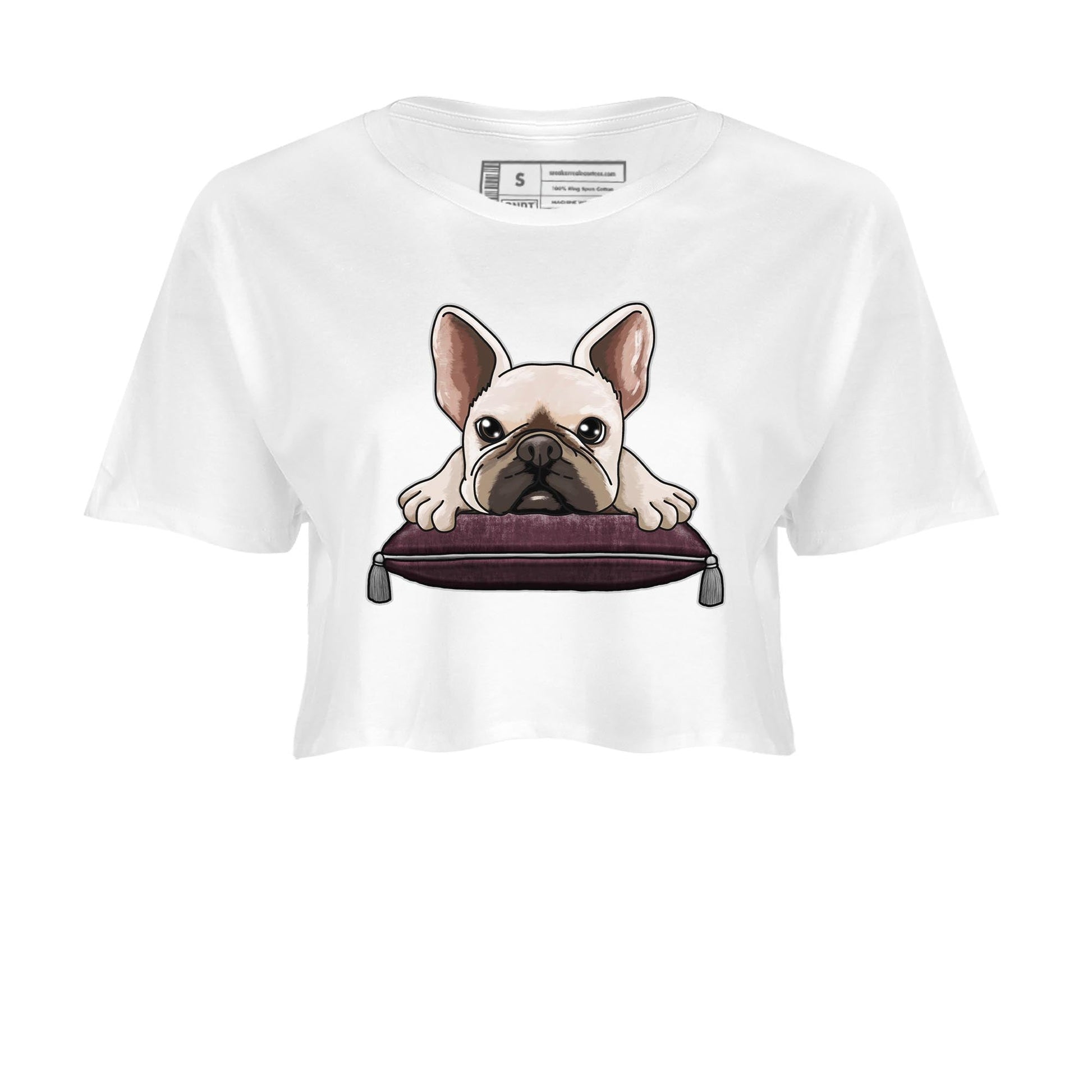 Jordan 5 Burgundy shirt to match jordans French Bulldog sneaker tees Crew Neck AJ5 Burgundy SNRT Sneaker Release Tees White 2 Crop T-Shirt