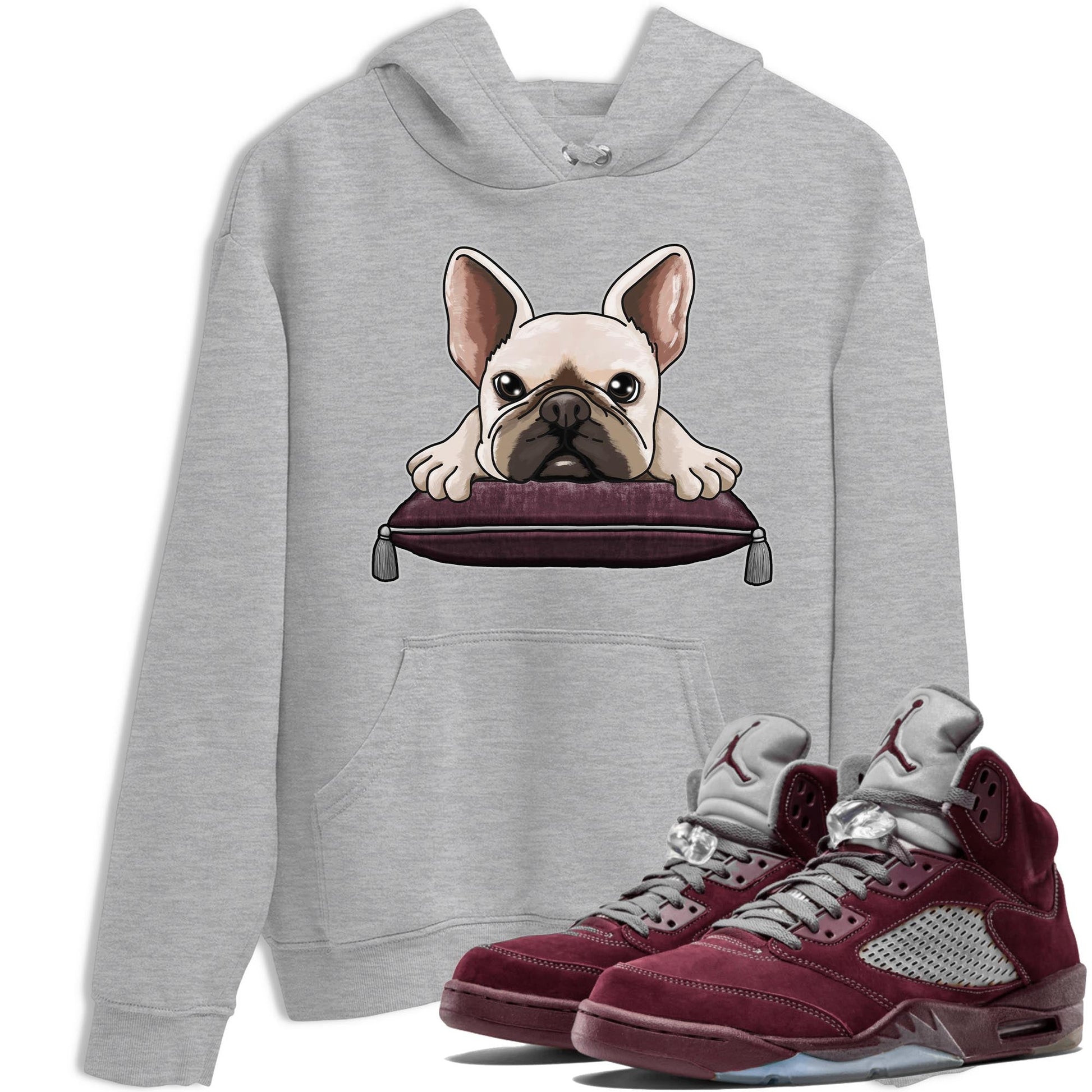 Jordan 5 Burgundy shirt to match jordans French Bulldog sneaker tees Crew Neck AJ5 Burgundy SNRT Sneaker Release Tees Unisex Casual Shirts Heather Grey 1 T-Shirt