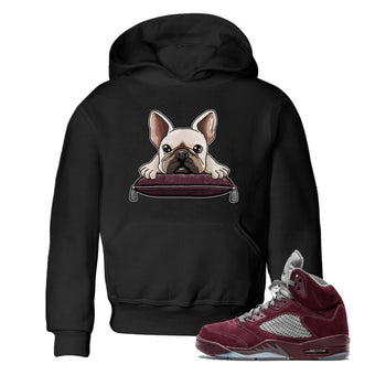 Jordan 5 Burgundy shirt to match jordans French Bulldog sneaker tees Crew Neck AJ5 Burgundy SNRT Sneaker Release Tees Baby Toddler Black 1 T-Shirt