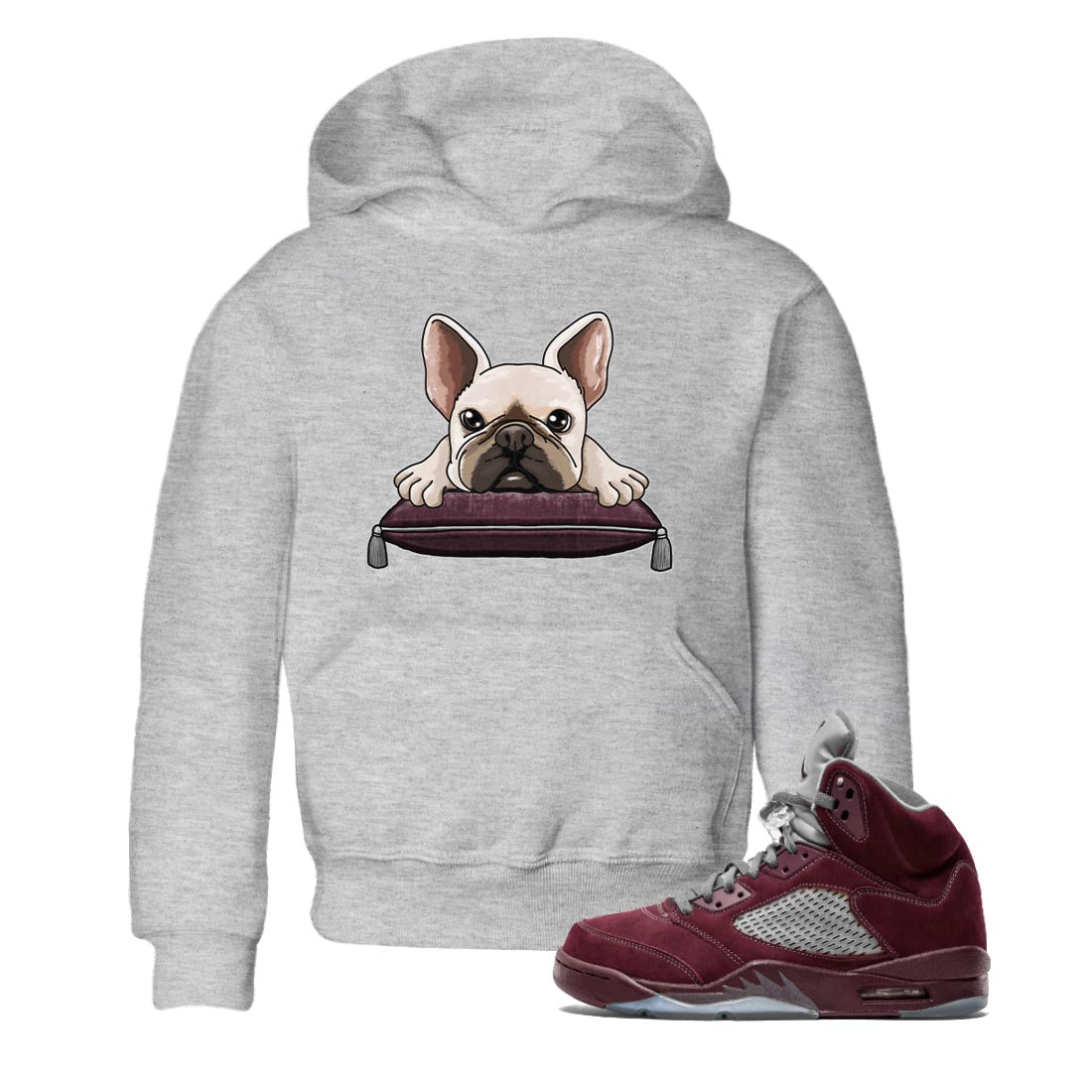 Jordan 5 Burgundy shirt to match jordans French Bulldog sneaker tees Crew Neck AJ5 Burgundy SNRT Sneaker Release Tees Baby Toddler Heather Grey 1 T-Shirt
