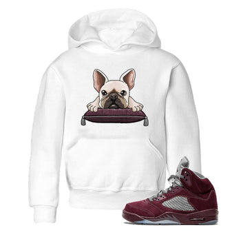 Jordan 5 Burgundy shirt to match jordans French Bulldog sneaker tees Crew Neck AJ5 Burgundy SNRT Sneaker Release Tees Baby Toddler White 1 T-Shirt