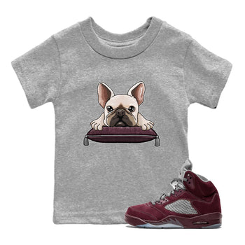 Jordan 5 Burgundy shirt to match jordans French Bulldog sneaker tees Crew Neck AJ5 Burgundy SNRT Sneaker Release Tees Baby Toddler Heather Grey 1 T-Shirt