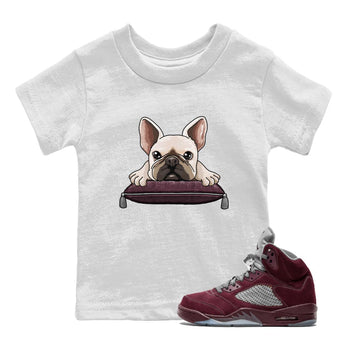 Jordan 5 Burgundy shirt to match jordans French Bulldog sneaker tees Crew Neck AJ5 Burgundy SNRT Sneaker Release Tees Baby Toddler White 1 T-Shirt