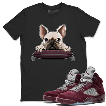Jordan 5 Burgundy shirt to match jordans French Bulldog sneaker tees Crew Neck AJ5 Burgundy SNRT Sneaker Release Tees Unisex Casual Shirts Black 1 T-Shirt