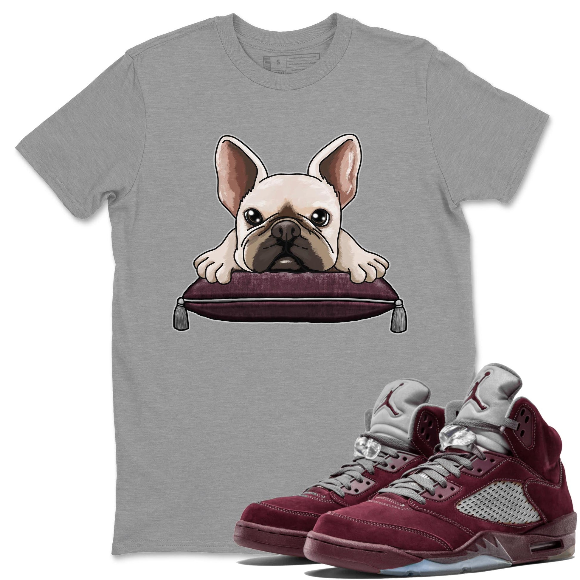 Jordan 5 Burgundy shirt to match jordans French Bulldog sneaker tees Crew Neck AJ5 Burgundy SNRT Sneaker Release Tees Unisex Casual Shirts Heather Grey 1 T-Shirt