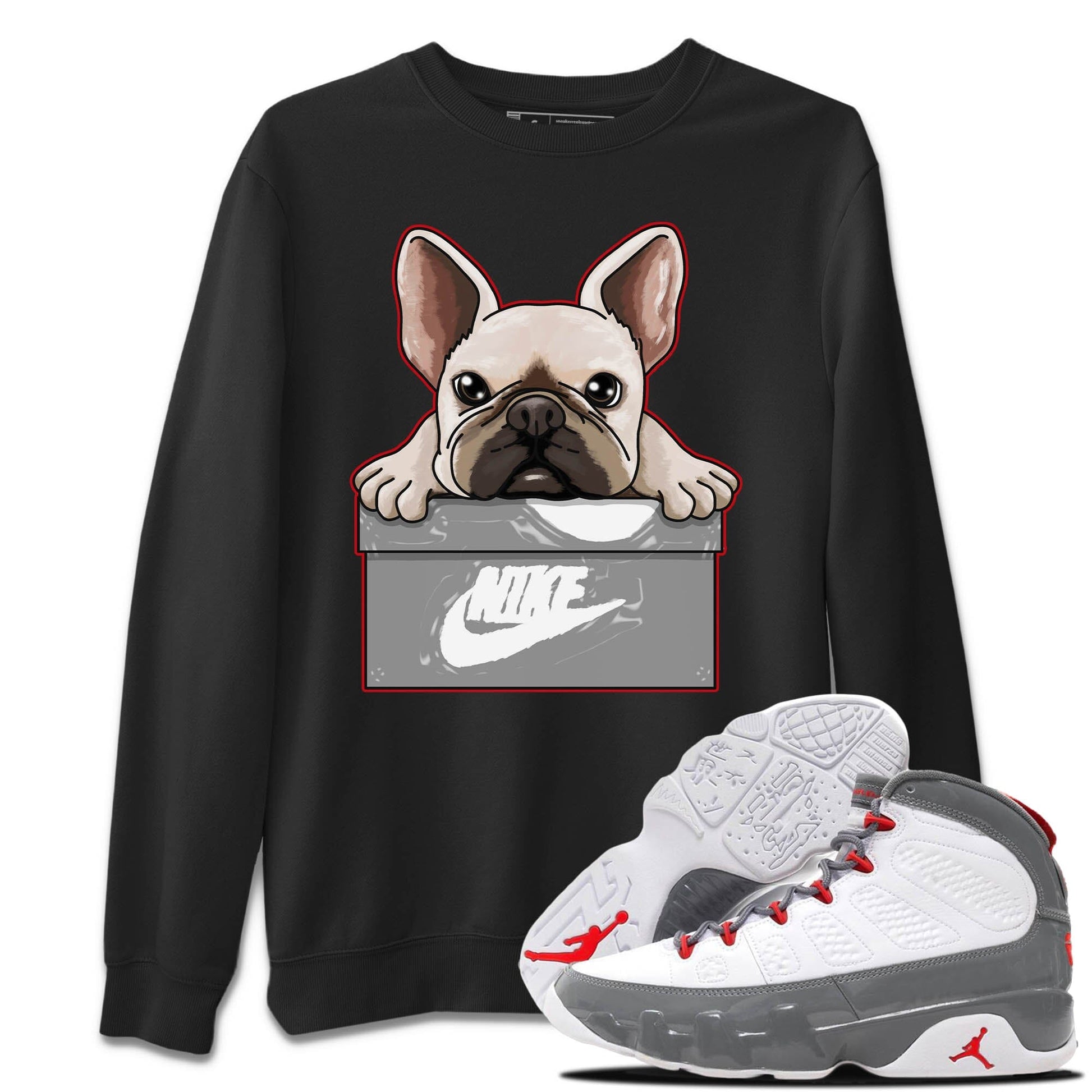 Jordan 9 Fire Red Sneaker Match Tees French Bulldog Sneaker Tees Jordan 9 Fire Red Sneaker Release Tees Unisex Shirts