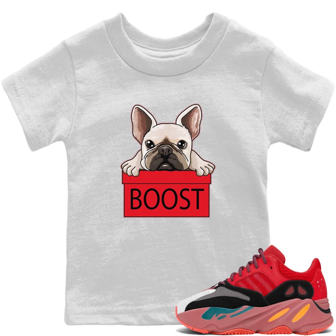 Yeezy 700 Hi-Res Red Sneaker Match Tees French Bulldog Sneaker Tees Yeezy 700 Hi-Res Red Sneaker Release Tees Kids Shirts