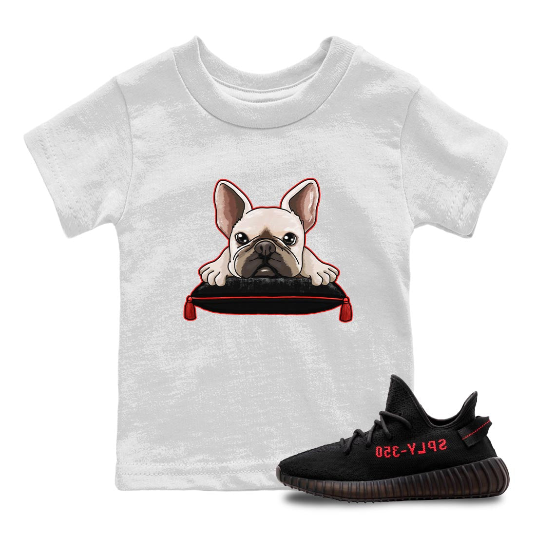 Yeezy 350 Bred shirt to match jordans French Bulldog sneaker tees Yeezy Boost 350 V2 Bred SNRT Sneaker Release Tees Baby Toddler White 1 T-Shirt