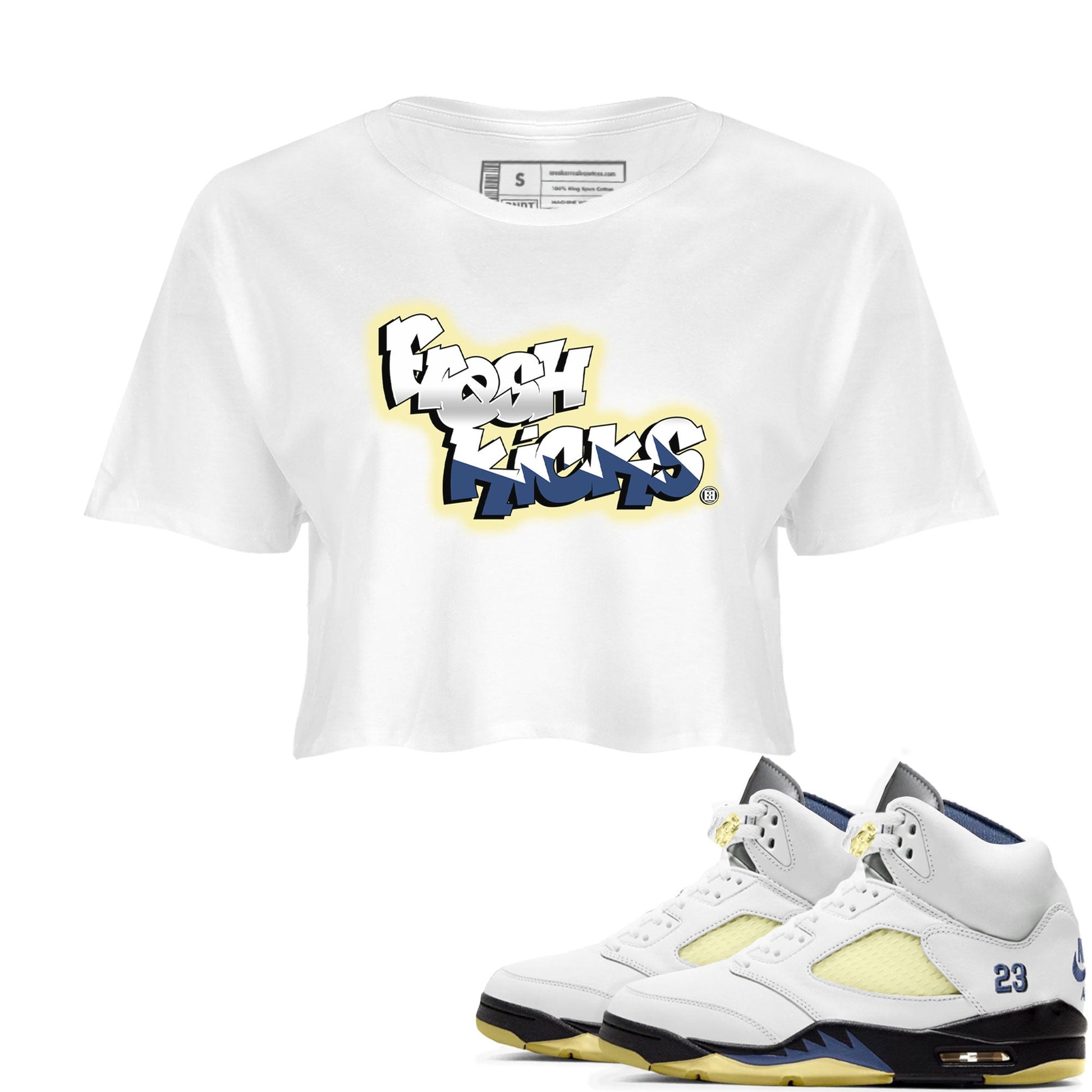 Air Jordan 5 A Ma Maniere x Photon Dust shirt to match jordans Fresh Kicks sneaker tees Air Jordan 5 x A Ma Maniere "Dawn" SNRT Sneaker Tees Sneaker Matching Clothing Brand White 1 Crop T-Shirt