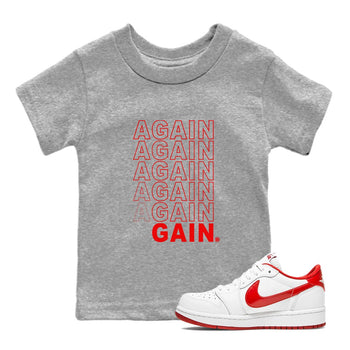 Air Jordan 1 University Red shirt to match jordans Gain Again sneaker tees Jordan 1 Low University Red SNRT Sneaker Release Tees Baby Toddler Heather Grey 1 T-Shirt