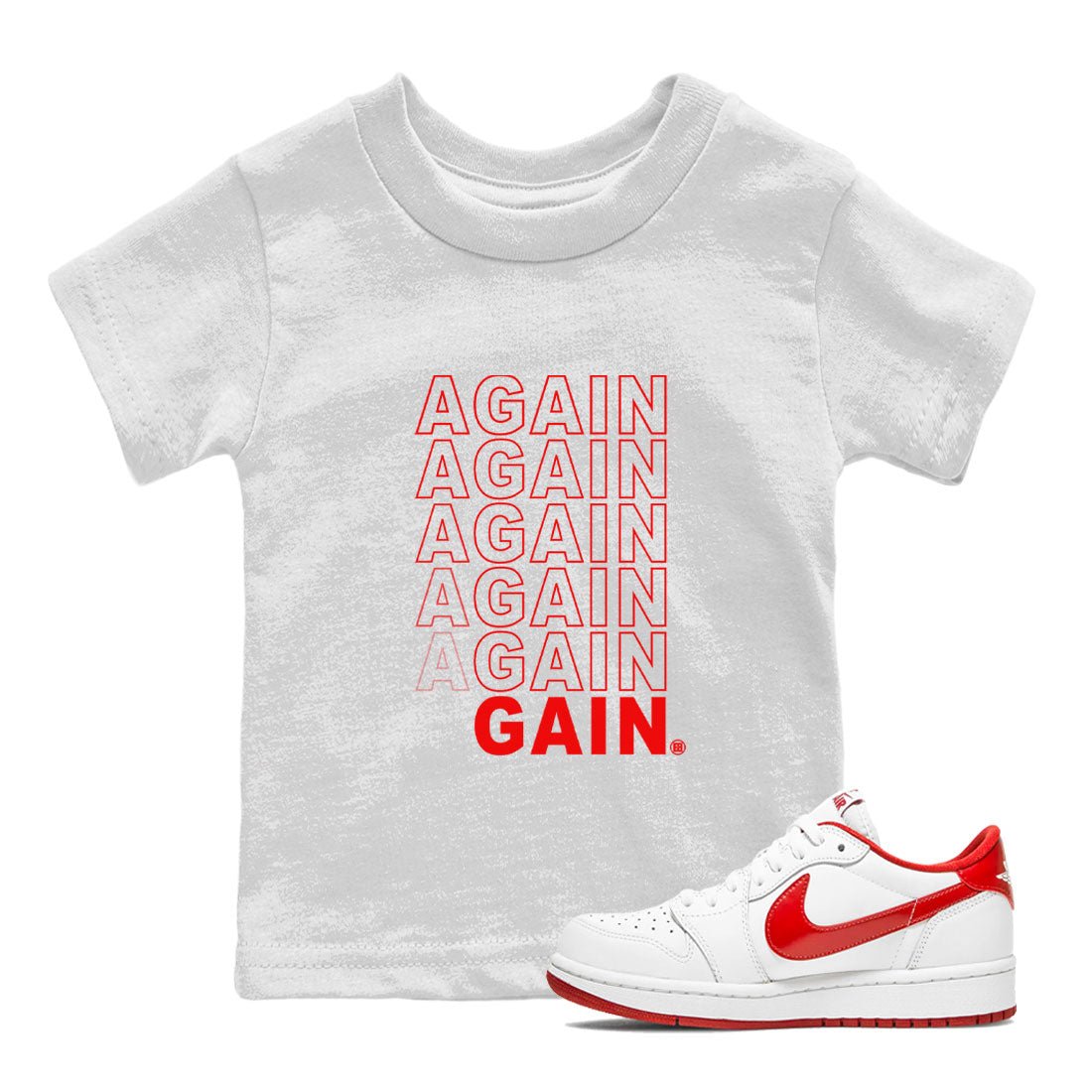 Air Jordan 1 University Red shirt to match jordans Gain Again sneaker tees Jordan 1 Low University Red SNRT Sneaker Release Tees Baby Toddler White 1 T-Shirt