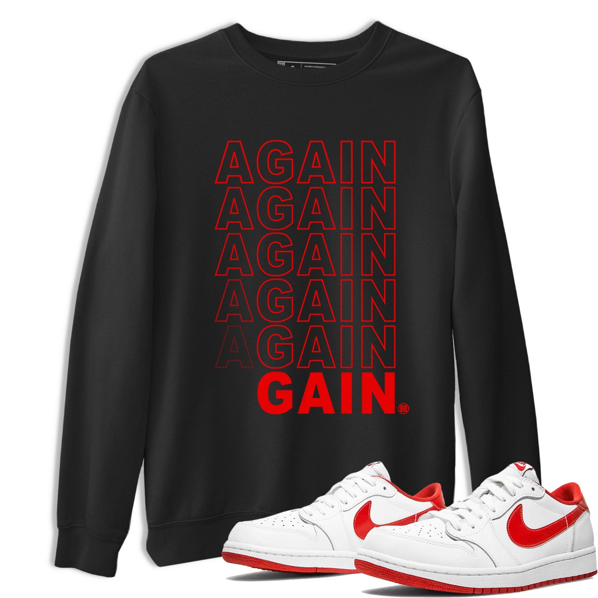 Air Jordan 1 University Red shirt to match jordans Gain Again sneaker tees Jordan 1 Low University Red SNRT Sneaker Release Tees Crew Neck Casual Unisex Black 1 T-Shirt