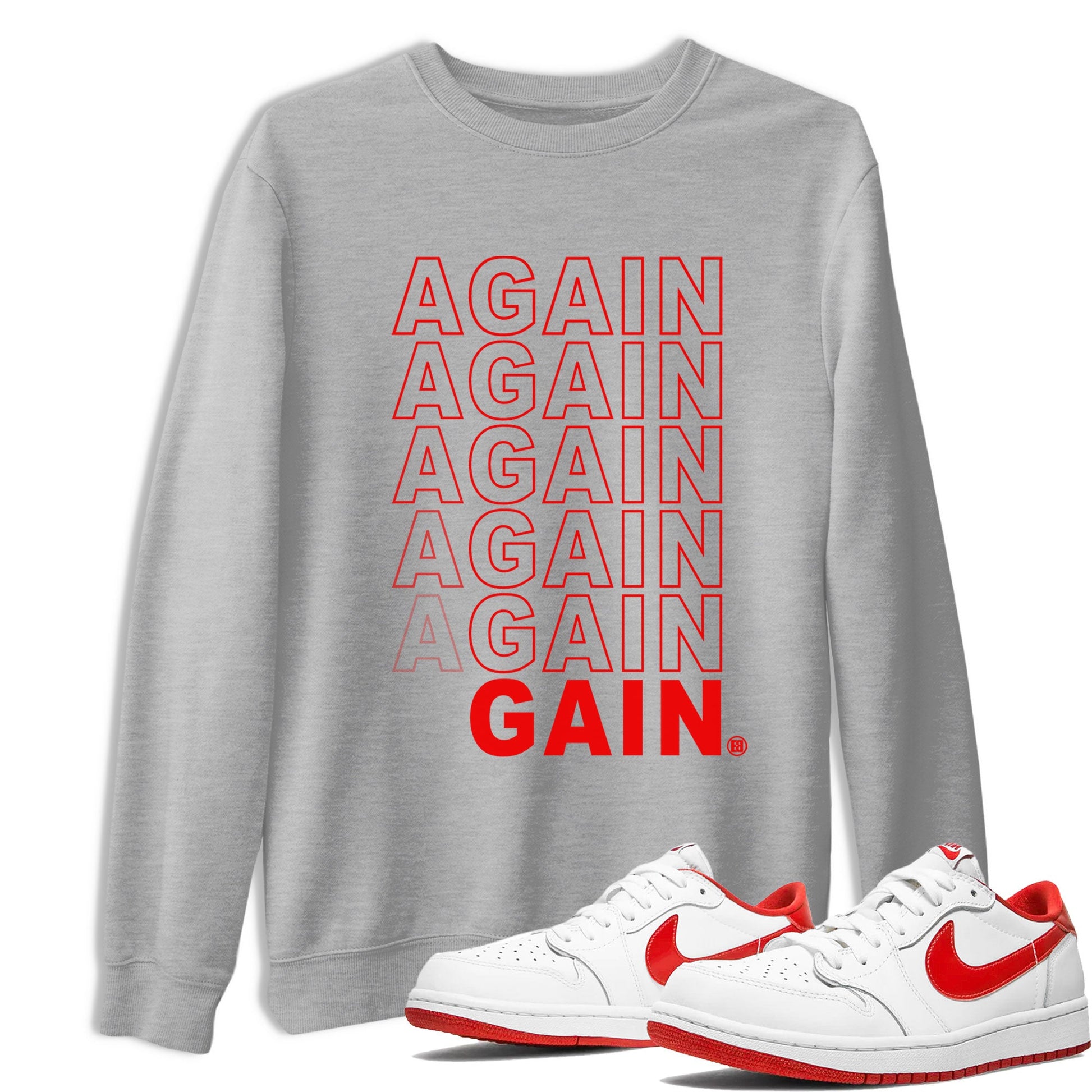 Air Jordan 1 University Red shirt to match jordans Gain Again sneaker tees Jordan 1 Low University Red SNRT Sneaker Release Tees Crew Neck Casual Unisex Heather Grey 1 T-Shirt