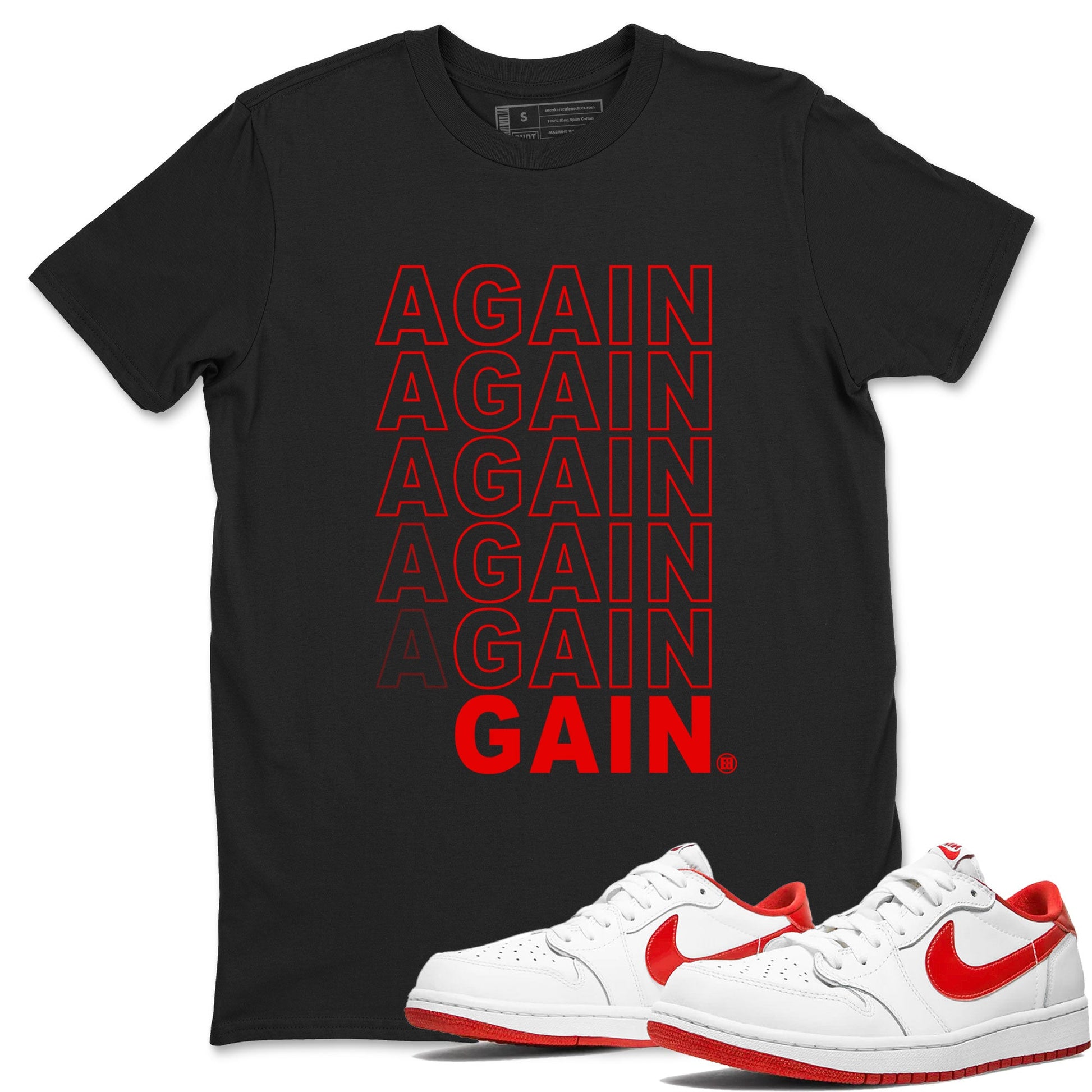 Air Jordan 1 University Red shirt to match jordans Gain Again sneaker tees Jordan 1 Low University Red SNRT Sneaker Release Tees Crew Neck Casual Unisex Black 1 T-Shirt